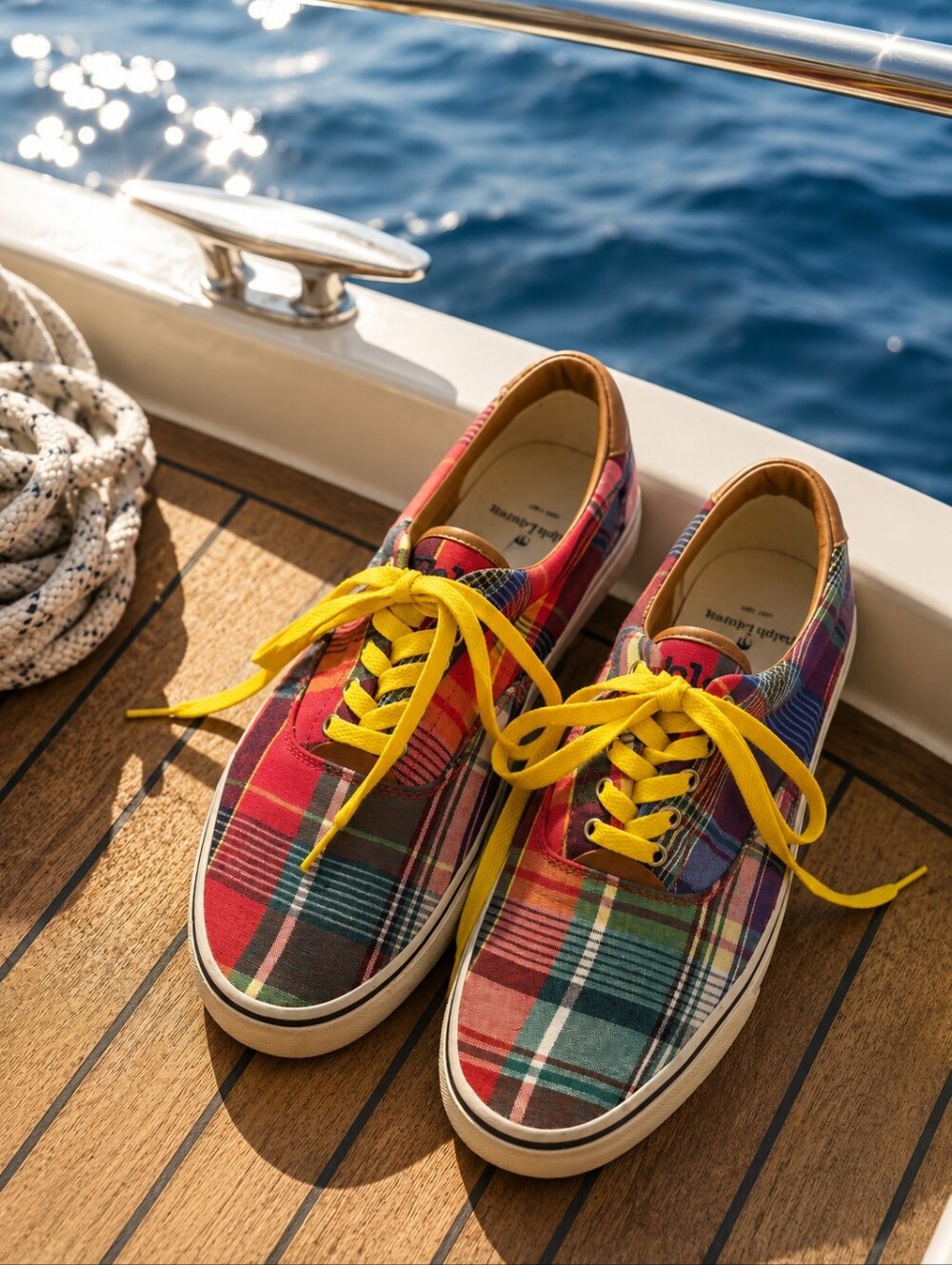Polo Ralph Lauren Thorton Preppy Plaid Madras Boat Shoes/sneakers. Mens 10.5